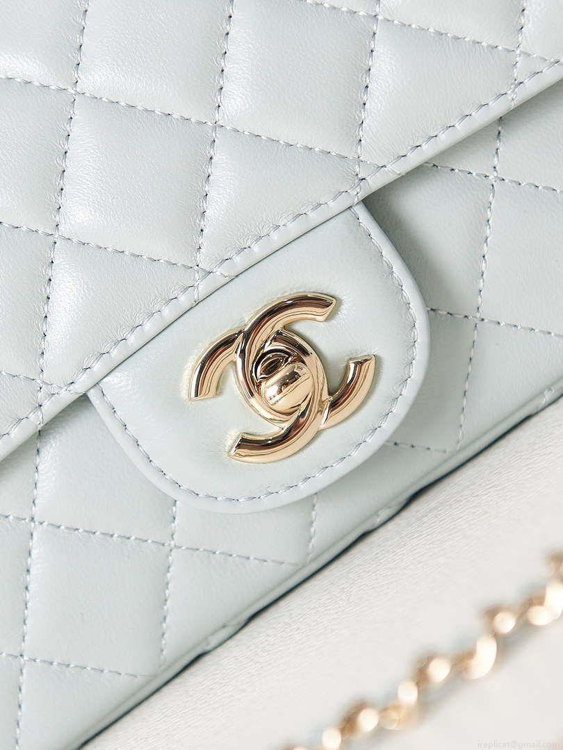 Chanel AS4141 Camellia Embossed With top Handle Bag Light Blue