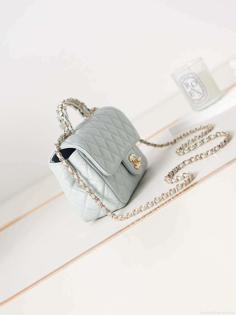 Chanel AS4141 Camellia Embossed With top Handle Bag Light Blue