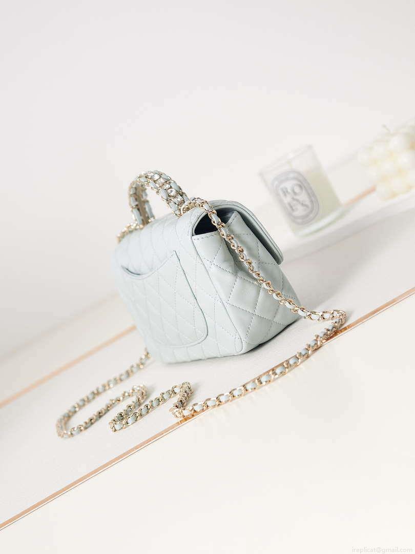 Chanel AS4141 Camellia Embossed With top Handle Bag Light Blue