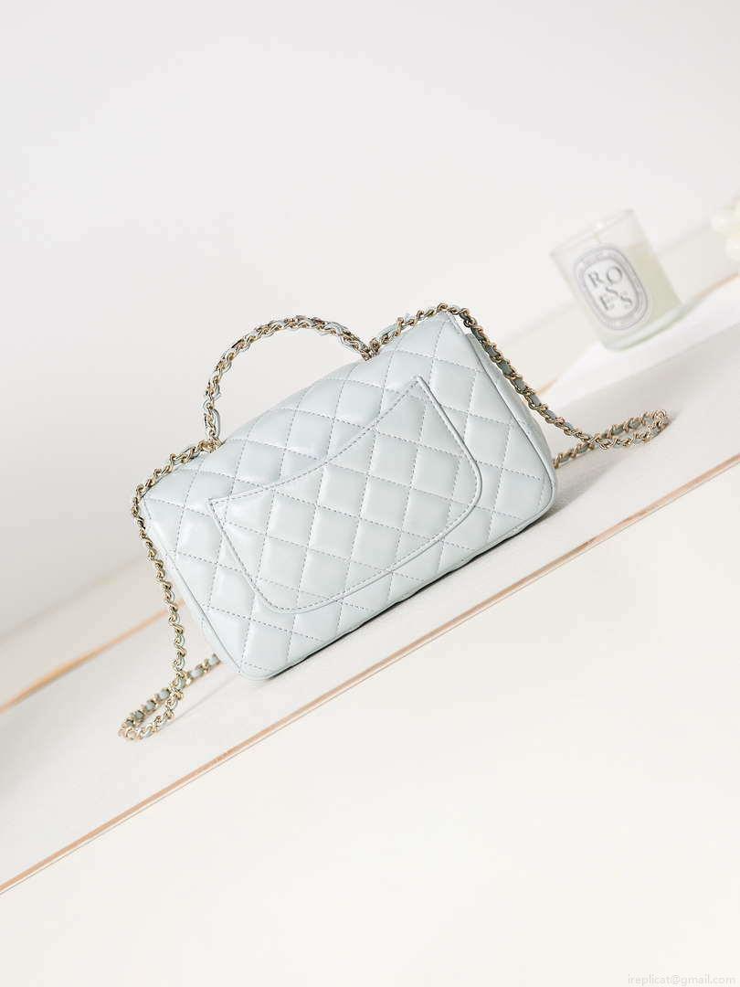 Chanel AS4141 Camellia Embossed With top Handle Bag Light Blue