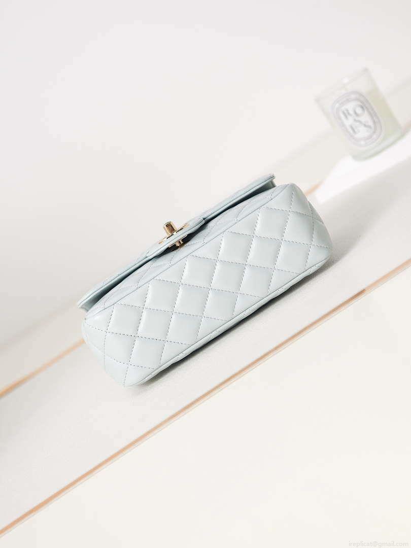 Chanel AS4141 Camellia Embossed With top Handle Bag Light Blue