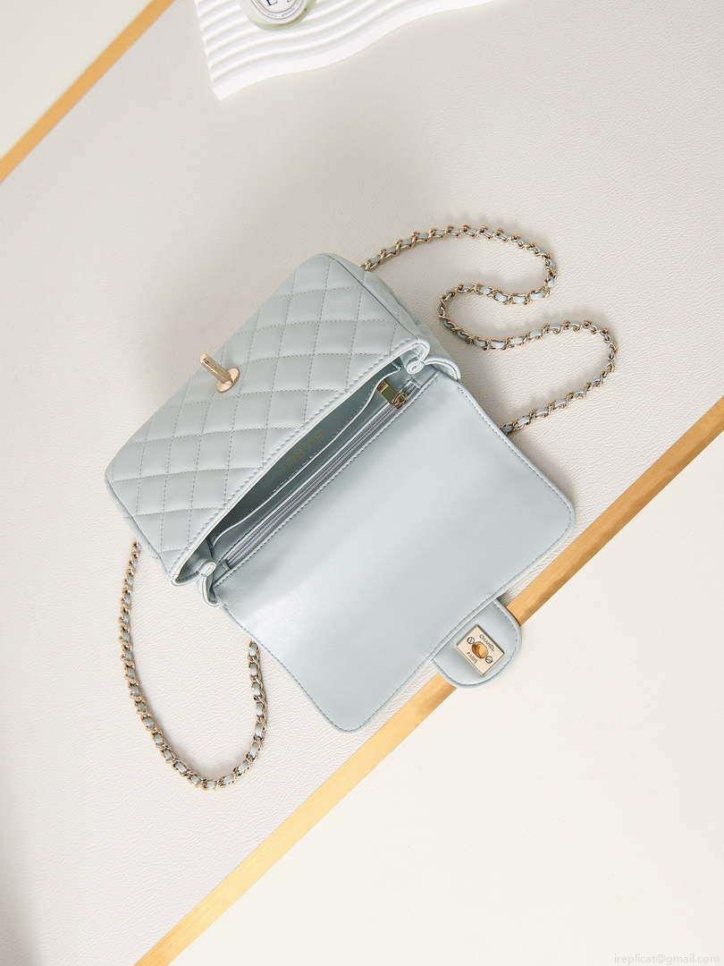 Chanel AS4141 Camellia Embossed With top Handle Bag Light Blue