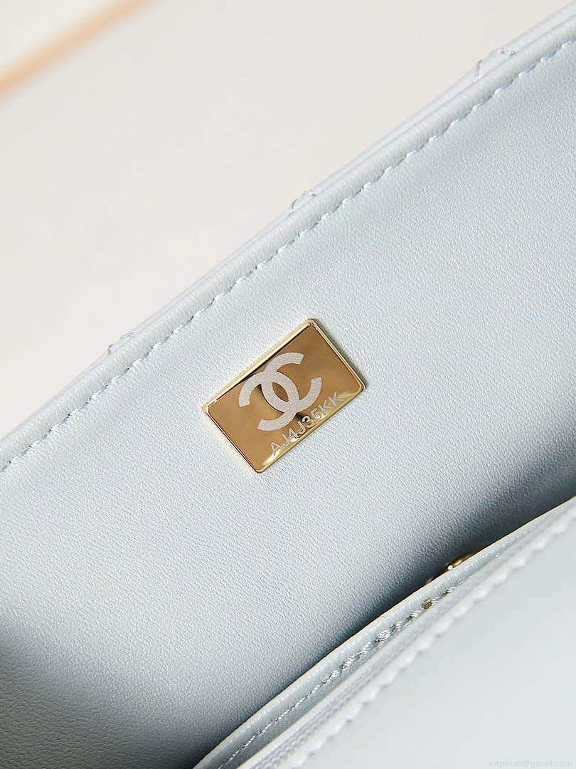 Chanel AS4141 Camellia Embossed With top Handle Bag Light Blue