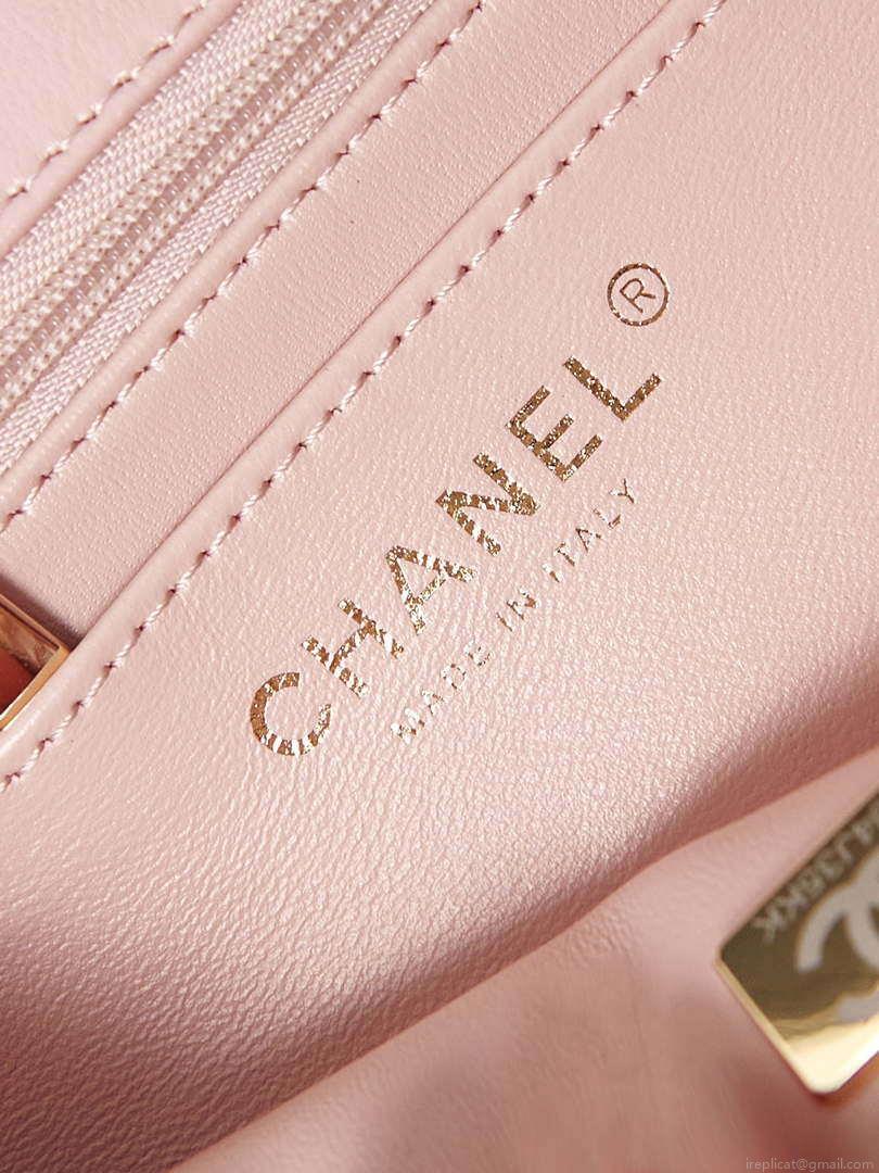 Chanel AS4141 Camellia Embossed Flap With top Handle Bag Pink