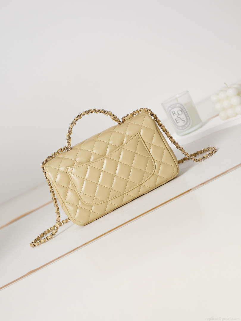 Chanel AS4141 Camellia Embossed Flap With top Handle Bag Beige