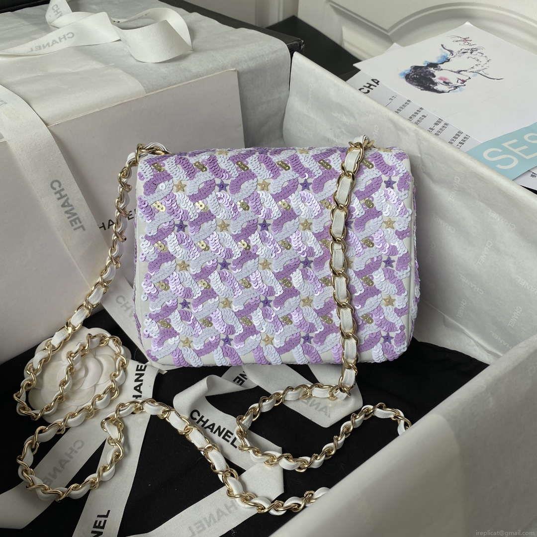 Chanel A1115 Mini Flap Bag 17cm Sequins & Ruthenium-Finish Metal