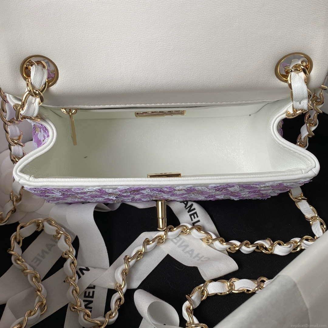 Chanel A1115 Mini Flap Bag 17cm Sequins & Ruthenium-Finish Metal