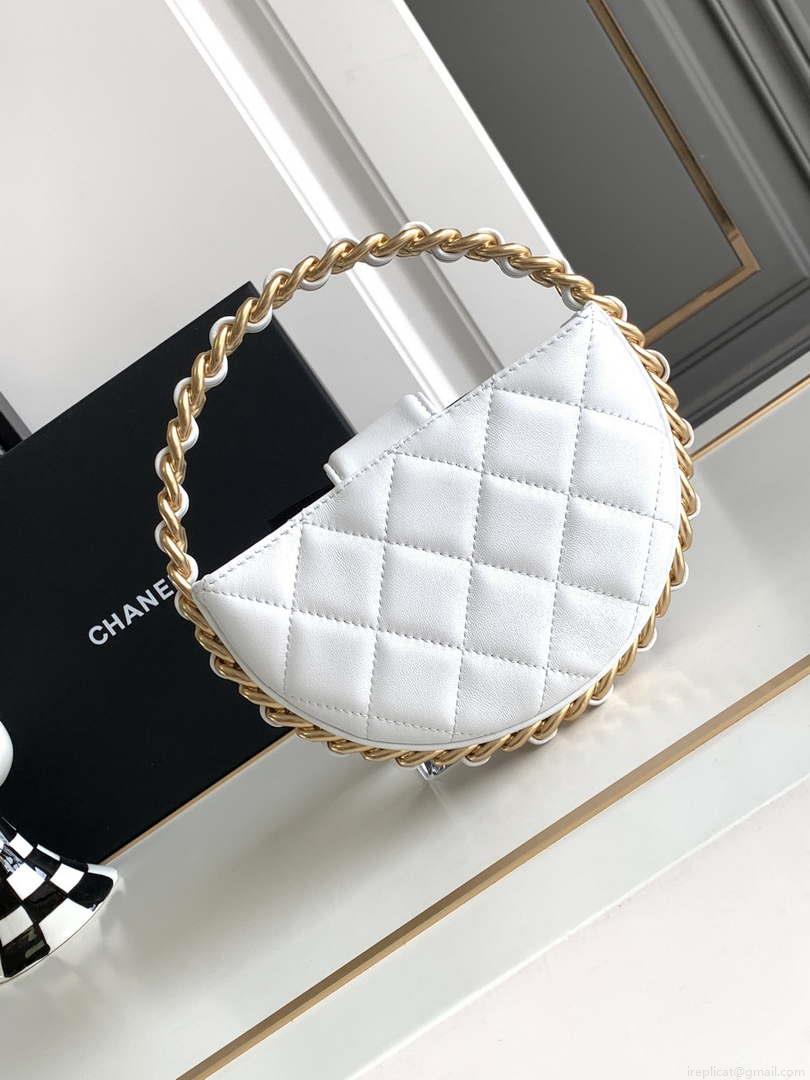 Chanel AP3583 Pouch Mixed Fibers 22cm Calfskin & Gold-Tone Metal White AP3584