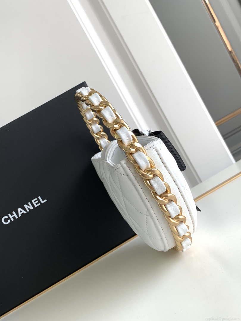 Chanel AP3583 Pouch Mixed Fibers 22cm Calfskin & Gold-Tone Metal White AP3584