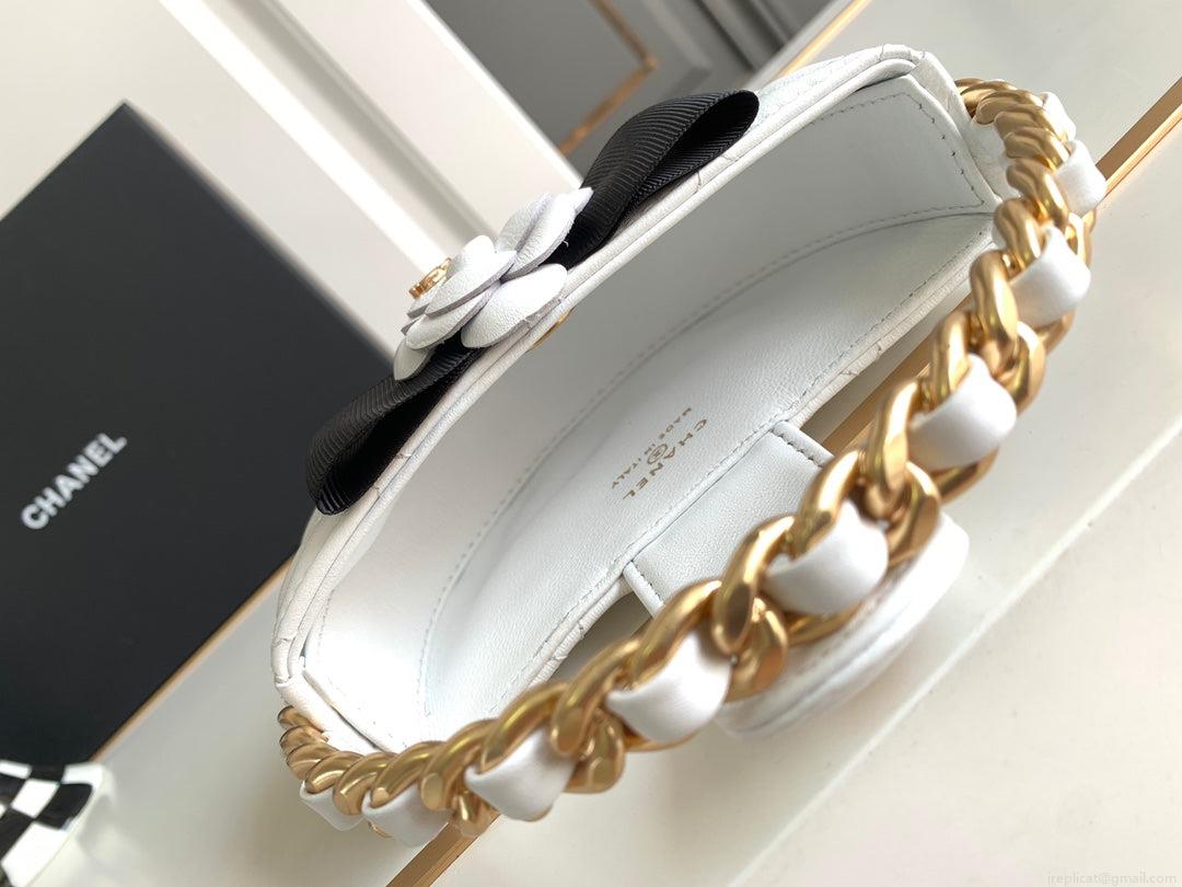 Chanel AP3583 Pouch Mixed Fibers 22cm Calfskin & Gold-Tone Metal White AP3584