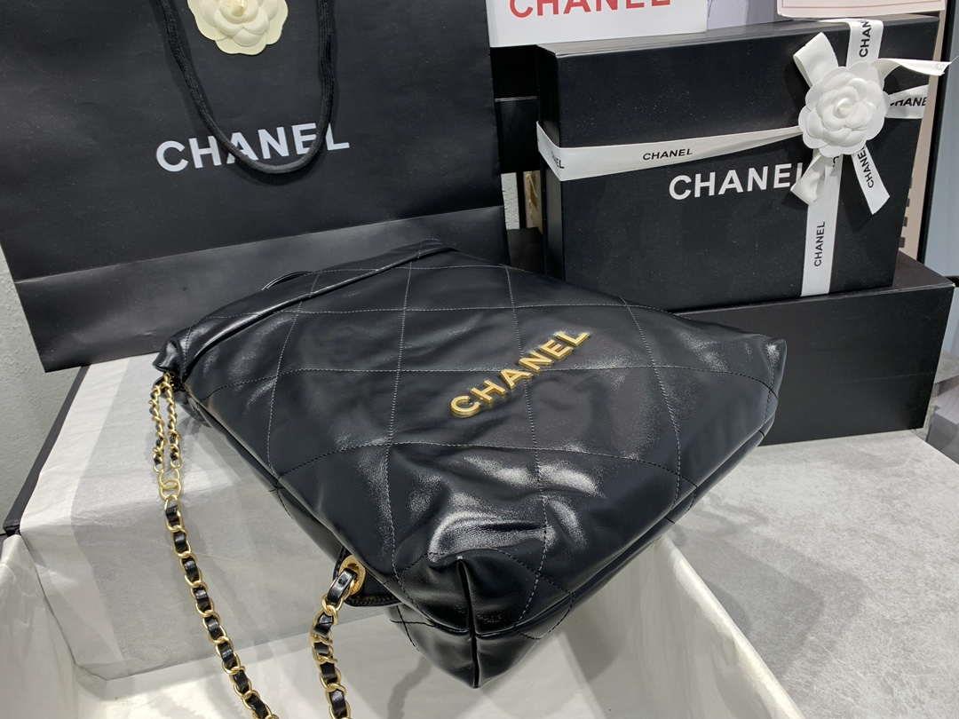 Chanel 22 Backpack AS3859 Shiny Black Calfskin With Gold