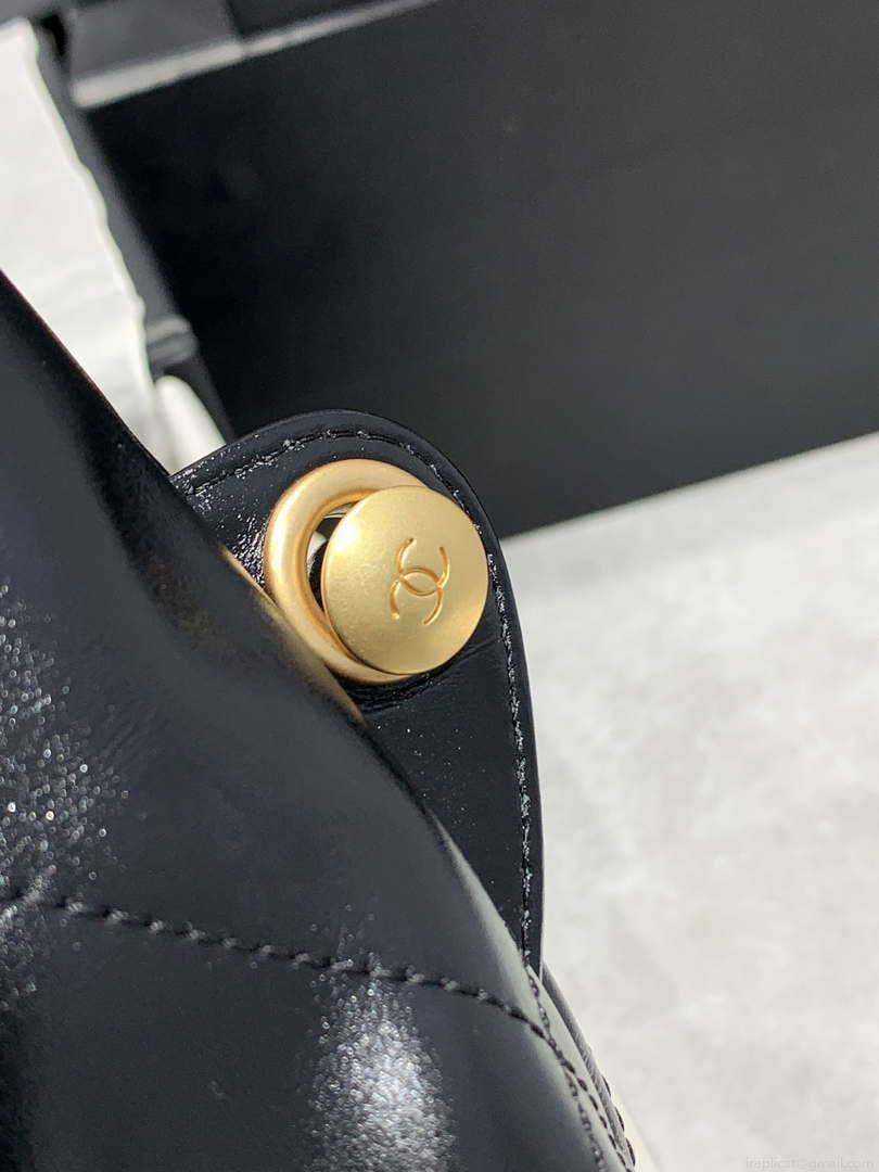 Chanel 22 Backpack AS3859 Shiny Black Calfskin With Gold