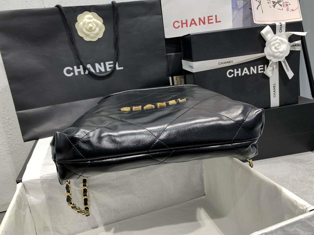 Chanel 22 Backpack AS3859 Shiny Black Calfskin With Gold