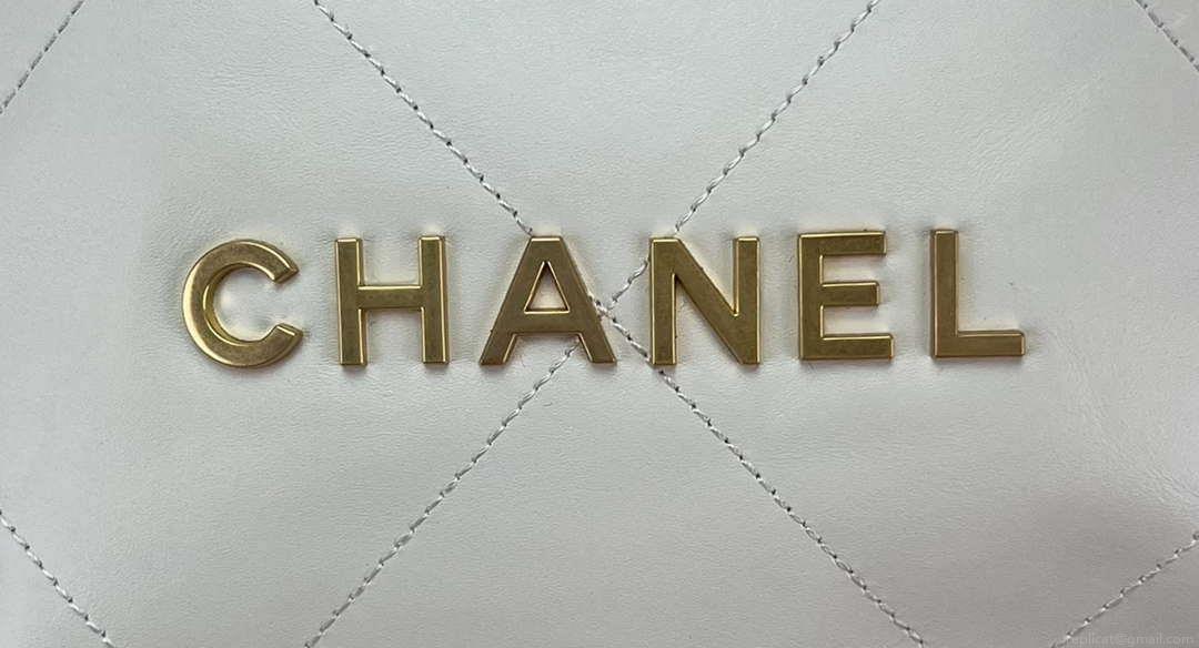 Chanel 22 Backpack AS3859 Shiny White Calfskin With Gold