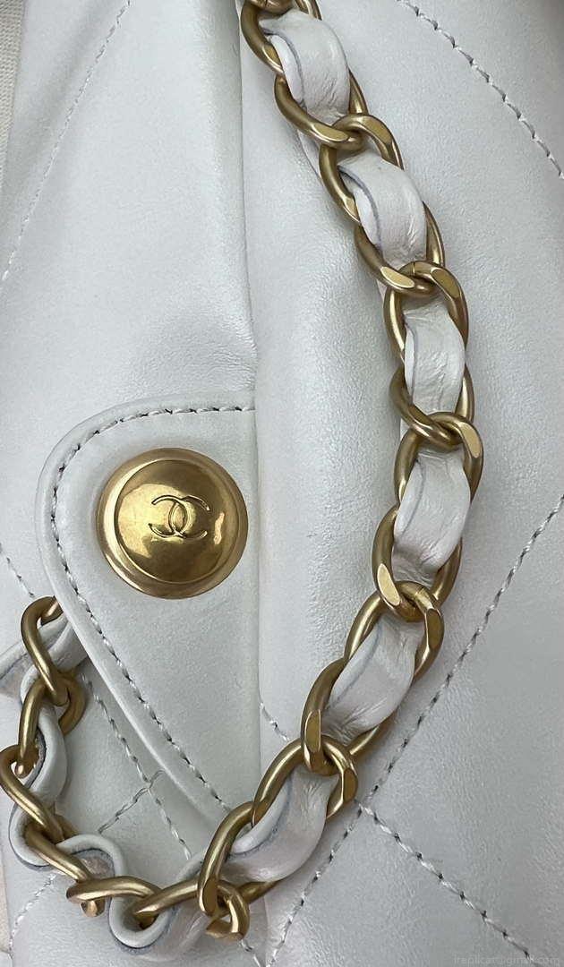 Chanel 22 Backpack AS3859 Shiny White Calfskin With Gold