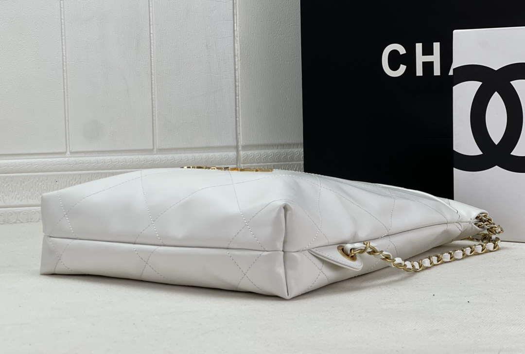 Chanel 22 Backpack AS3859 Shiny White Calfskin With Gold