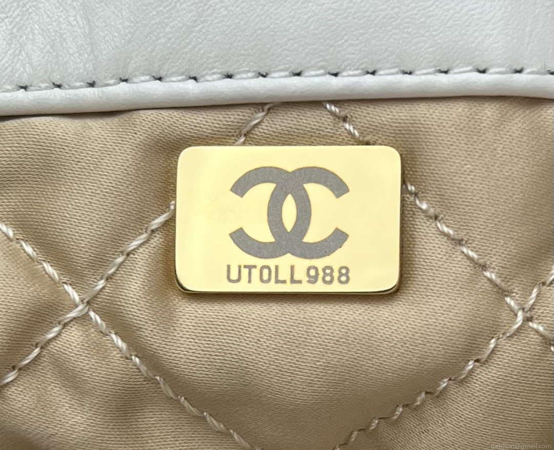 Chanel 22 Backpack AS3859 Shiny White Calfskin With Gold