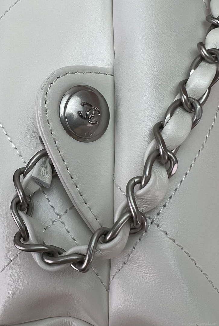 Chanel 22 Backpack AS3859 Shiny White Calfskin With Silver
