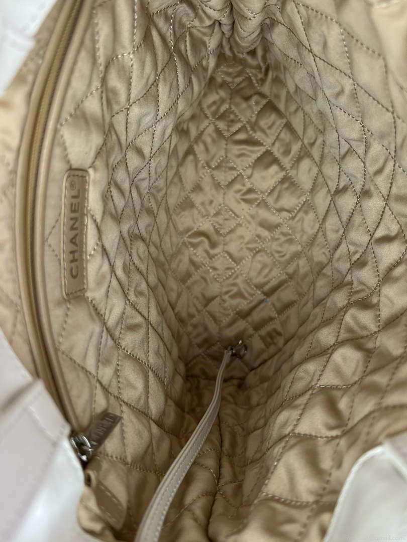 Chanel 22 Backpack AS3859 Shiny White Calfskin With Silver
