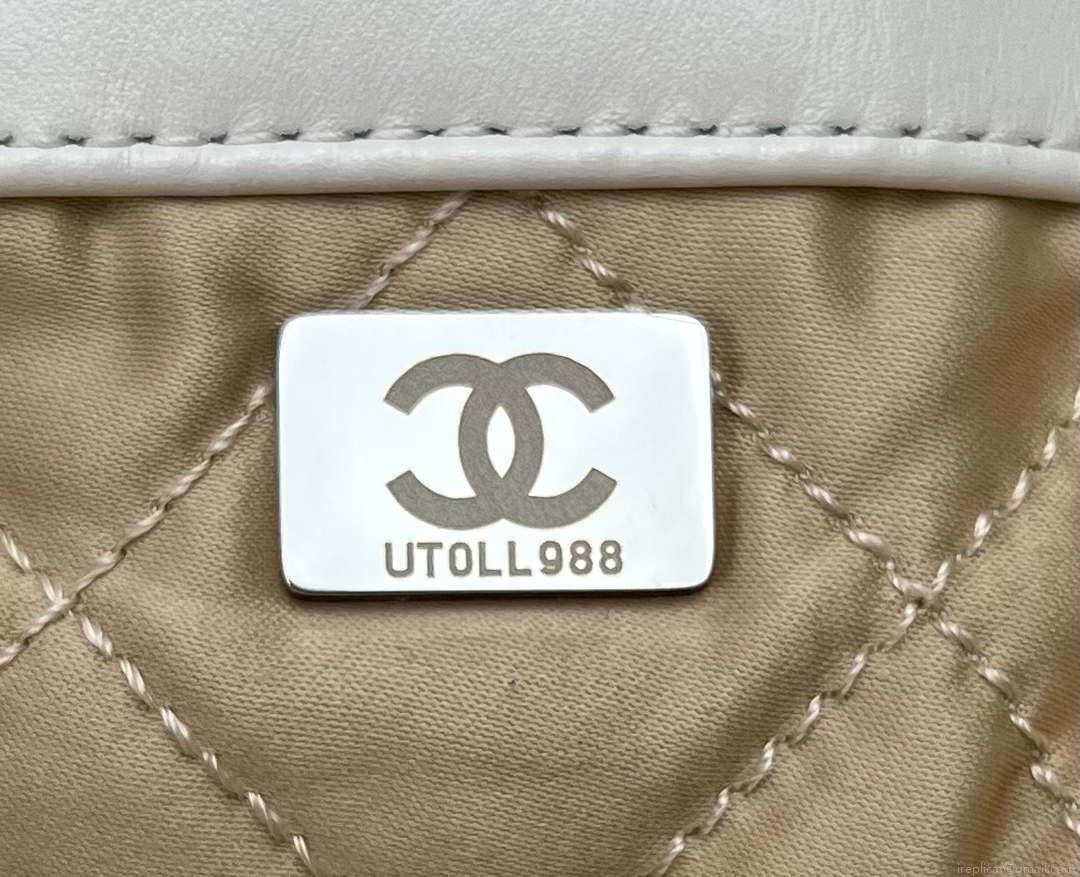 Chanel 22 Backpack AS3859 Shiny White Calfskin With Silver