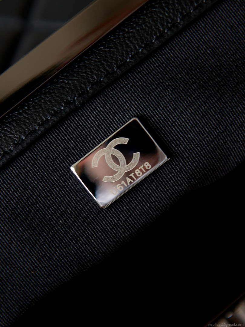 Chanel AS4222 Shopping Bag Aged Shiny Lambskin Crystal Pearls & Black Metal Black
