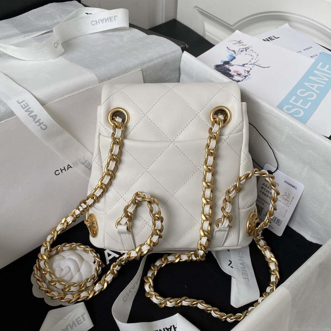 Chanel Small Backpack AS4275 Calfskin & Gold-Tone Metal White