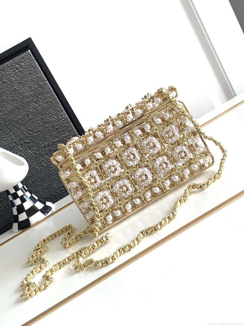 Chanel A90091 Limited Edition Pearl Metal CF Evening Flap Bag gold metal