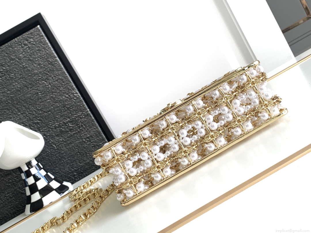 Chanel A90091 Limited Edition Pearl Metal CF Evening Flap Bag gold metal