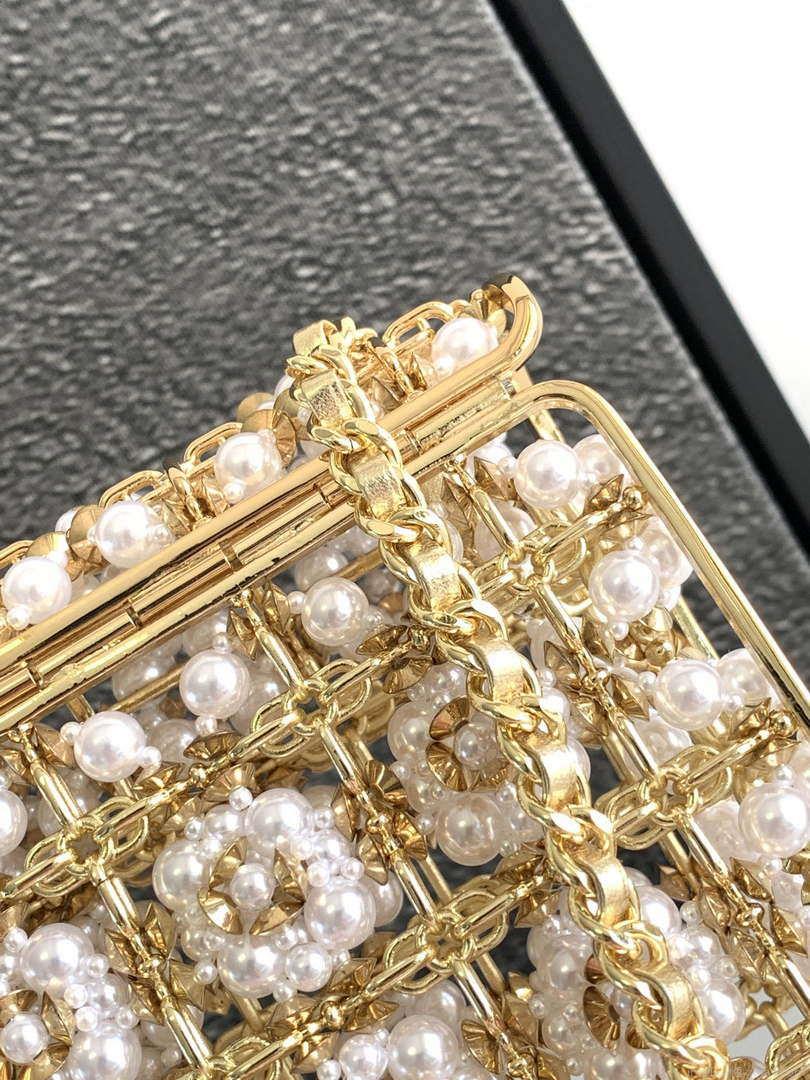 Chanel A90091 Limited Edition Pearl Metal CF Evening Flap Bag gold metal