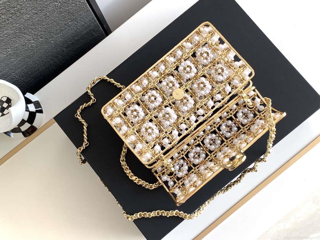 Chanel A90091 Limited Edition Pearl Metal CF Evening Flap Bag gold metal