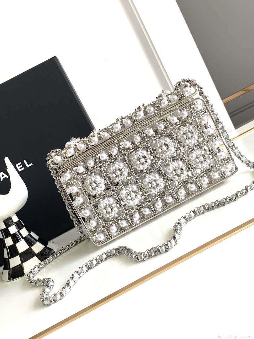 Chanel A90091 Limited Edition Pearl Metal CF Evening Flap Bag Silver metal