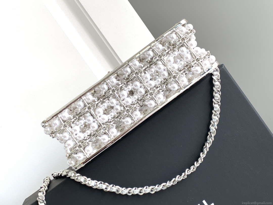 Chanel A90091 Limited Edition Pearl Metal CF Evening Flap Bag Silver metal