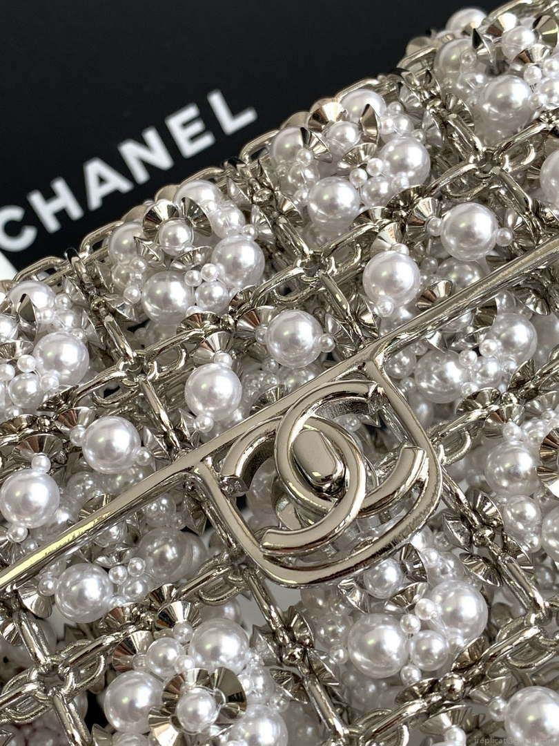 Chanel A90091 Limited Edition Pearl Metal CF Evening Flap Bag Silver metal