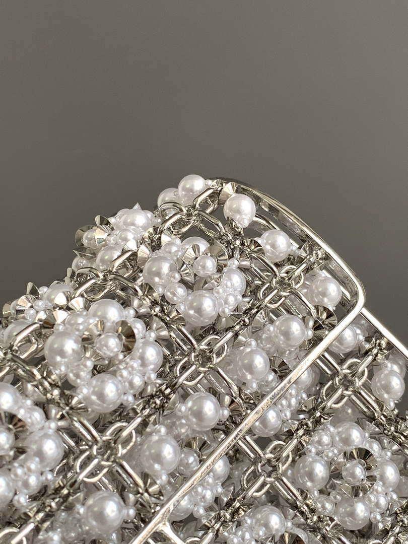 Chanel A90091 Limited Edition Pearl Metal CF Evening Flap Bag Silver metal