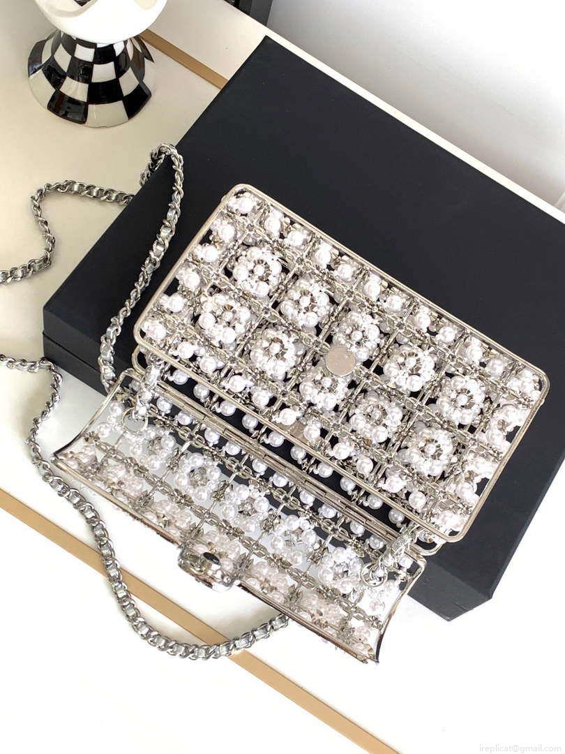 Chanel A90091 Limited Edition Pearl Metal CF Evening Flap Bag Silver metal