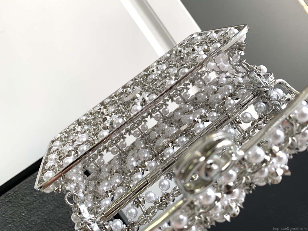 Chanel A90091 Limited Edition Pearl Metal CF Evening Flap Bag Silver metal
