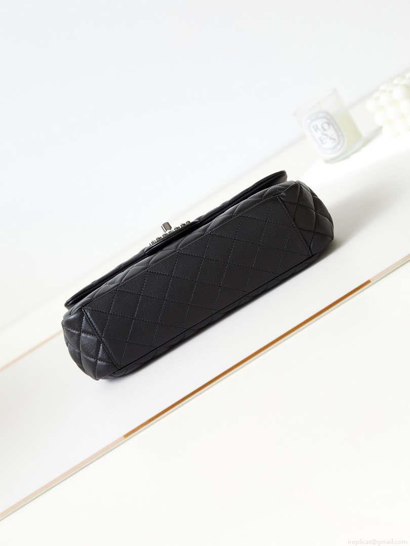Chanel AS4221 Small Shopping Bag Aged Shiny Lambskin Crystal Pearls & Black Metal Black