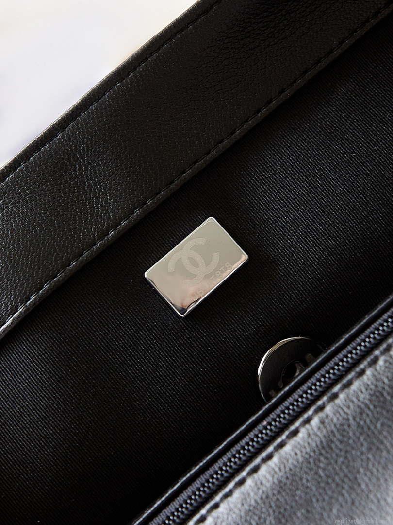 Chanel AS4221 Small Shopping Bag Aged Shiny Lambskin Crystal Pearls & Black Metal Black