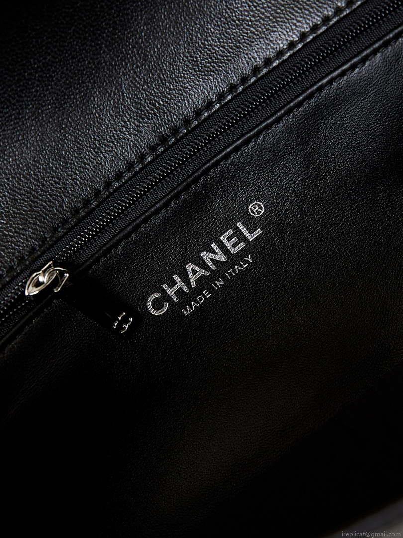 Chanel AS4221 Small Shopping Bag Aged Shiny Lambskin Crystal Pearls & Black Metal Black