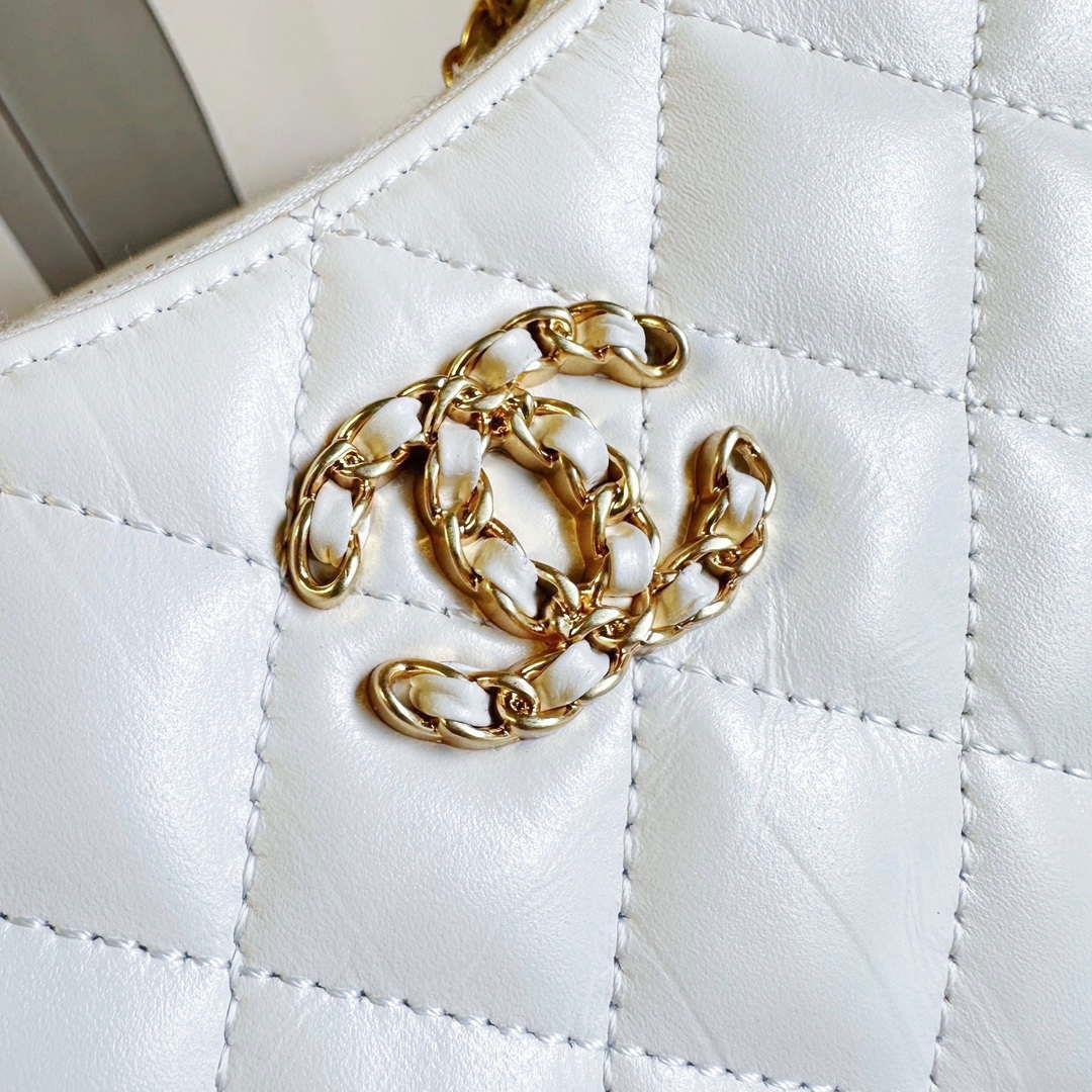 Chanel AP3647 23K Small Hobo Bag Lambskin Gold Metal White