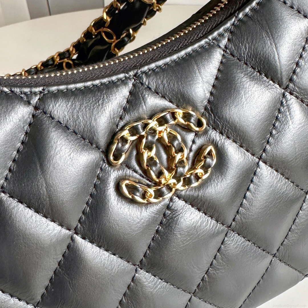 Chanel AP3647 23K Small Hobo Bag Lambskin Gold Metal Black