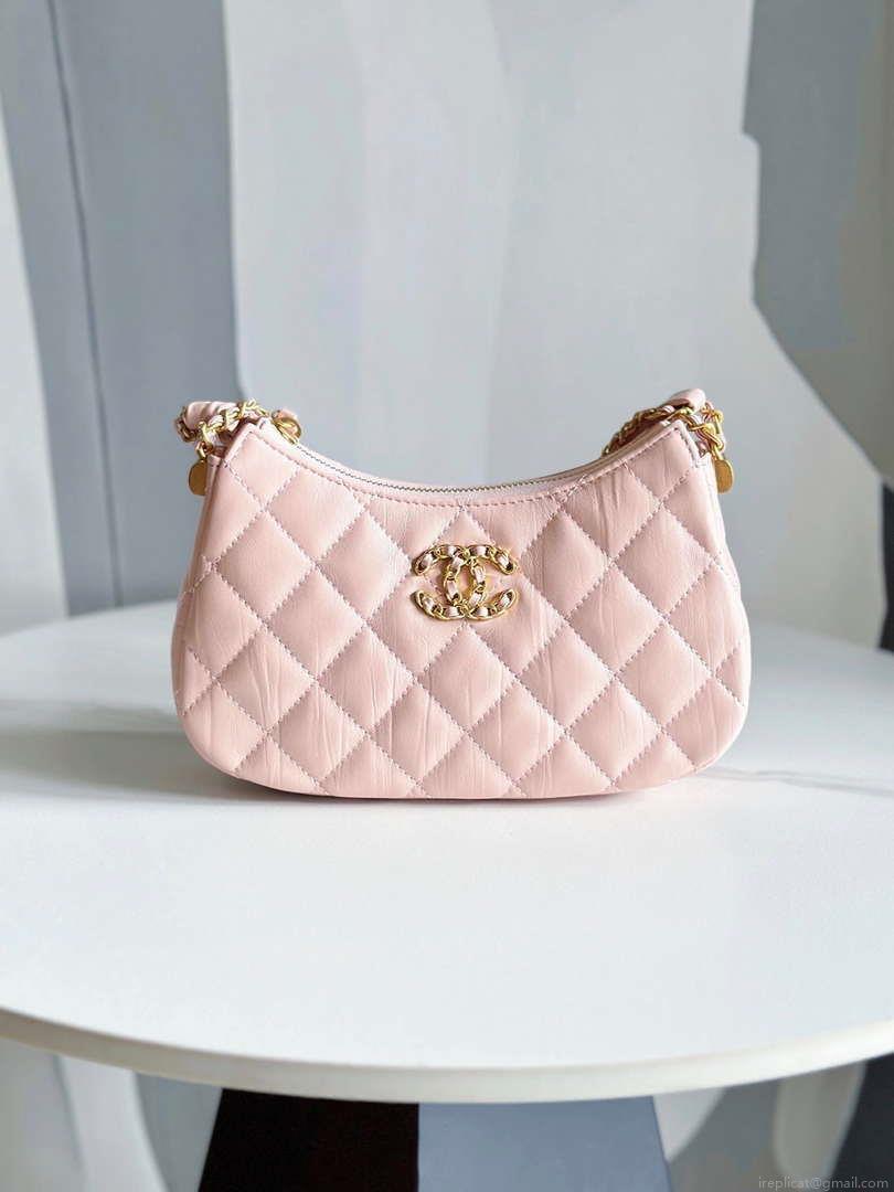 Chanel AP3647 23K Small Hobo Bag Lambskin Gold Metal Pink