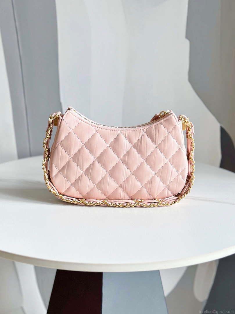 Chanel AP3647 23K Small Hobo Bag Lambskin Gold Metal Pink