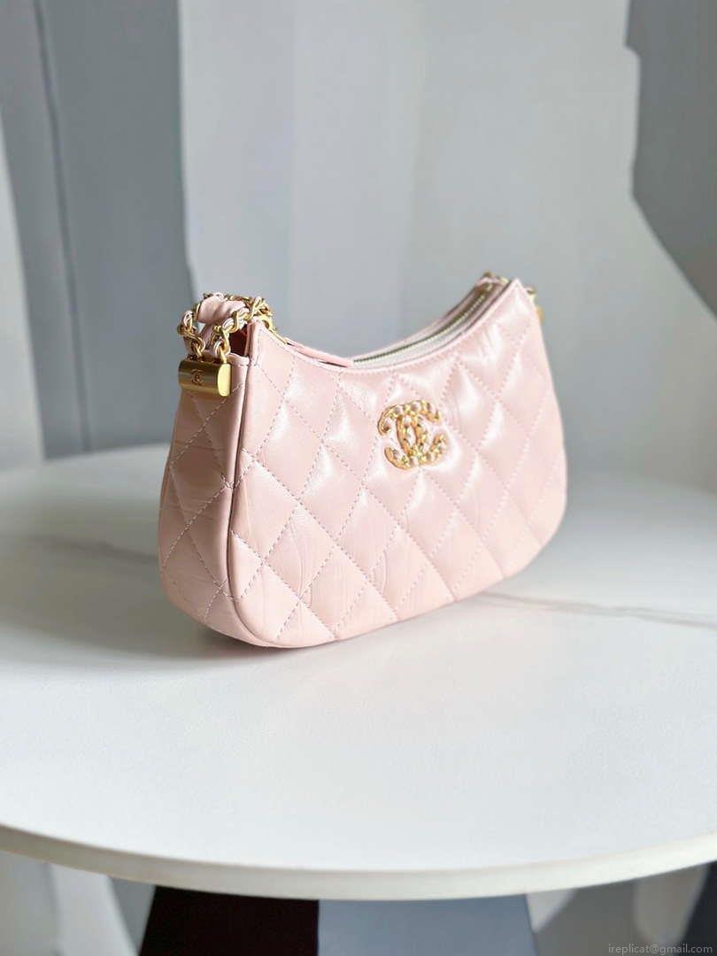 Chanel AP3647 23K Small Hobo Bag Lambskin Gold Metal Pink