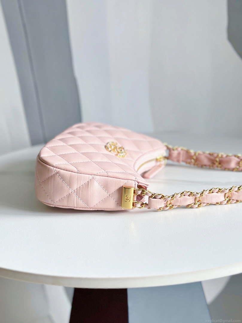 Chanel AP3647 23K Small Hobo Bag Lambskin Gold Metal Pink