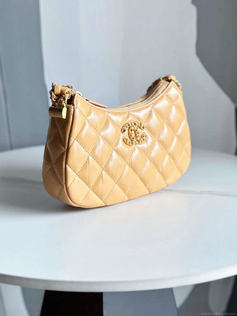 Chanel AP3647 23K Small Hobo Bag Lambskin Gold Metal Tan