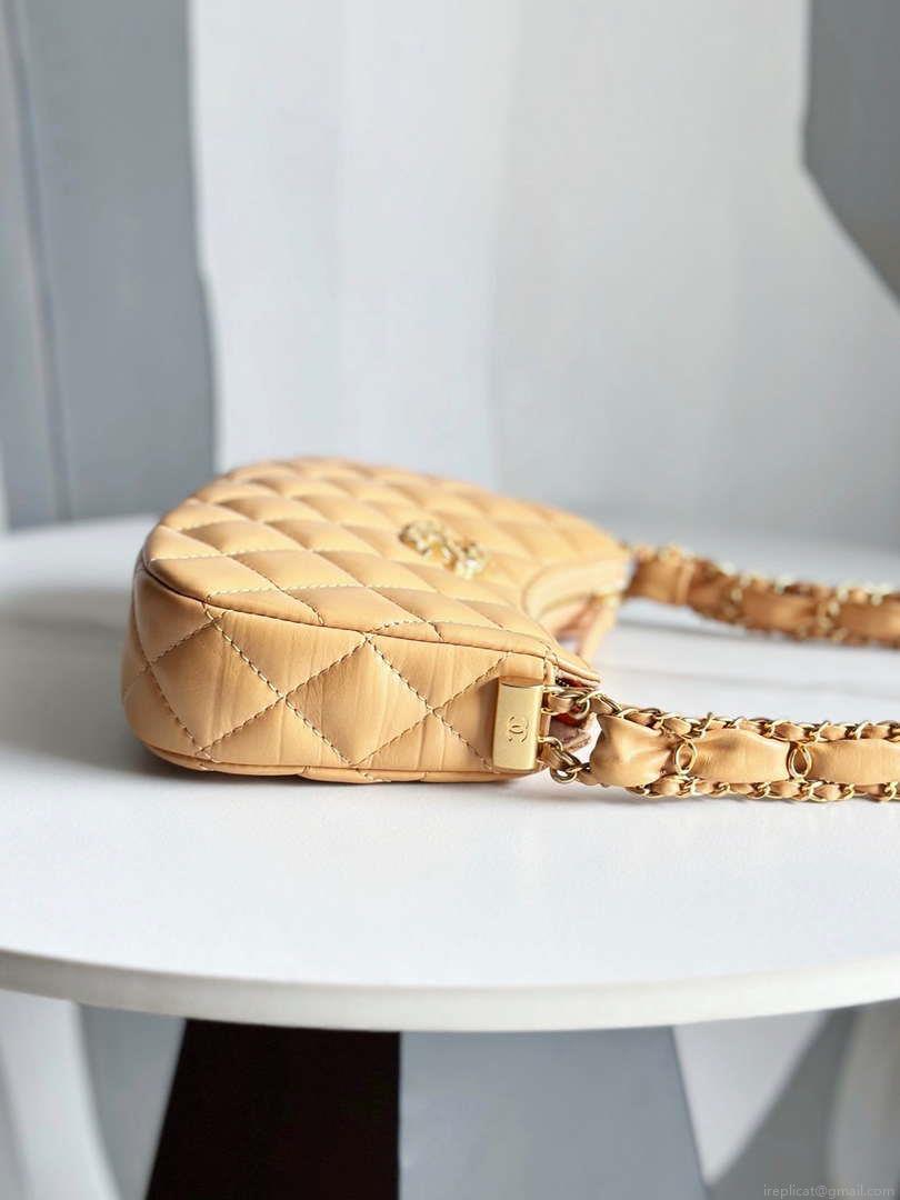 Chanel AP3647 23K Small Hobo Bag Lambskin Gold Metal Tan