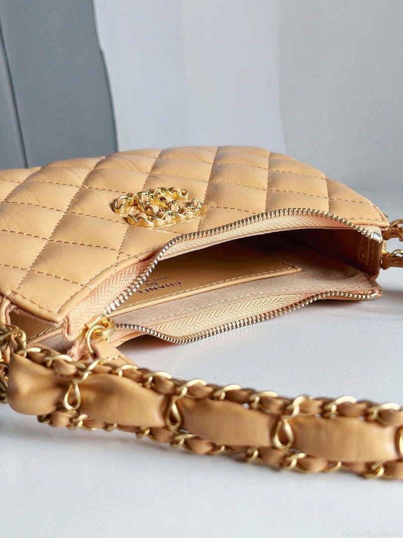 Chanel AP3647 23K Small Hobo Bag Lambskin Gold Metal Tan