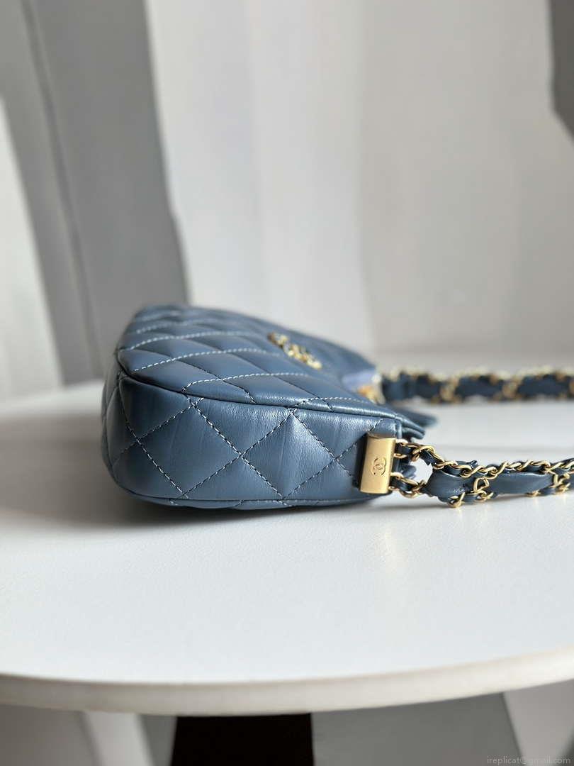 Chanel AP3647 23K Small Hobo Bag Lambskin Gold Metal Navy Blue