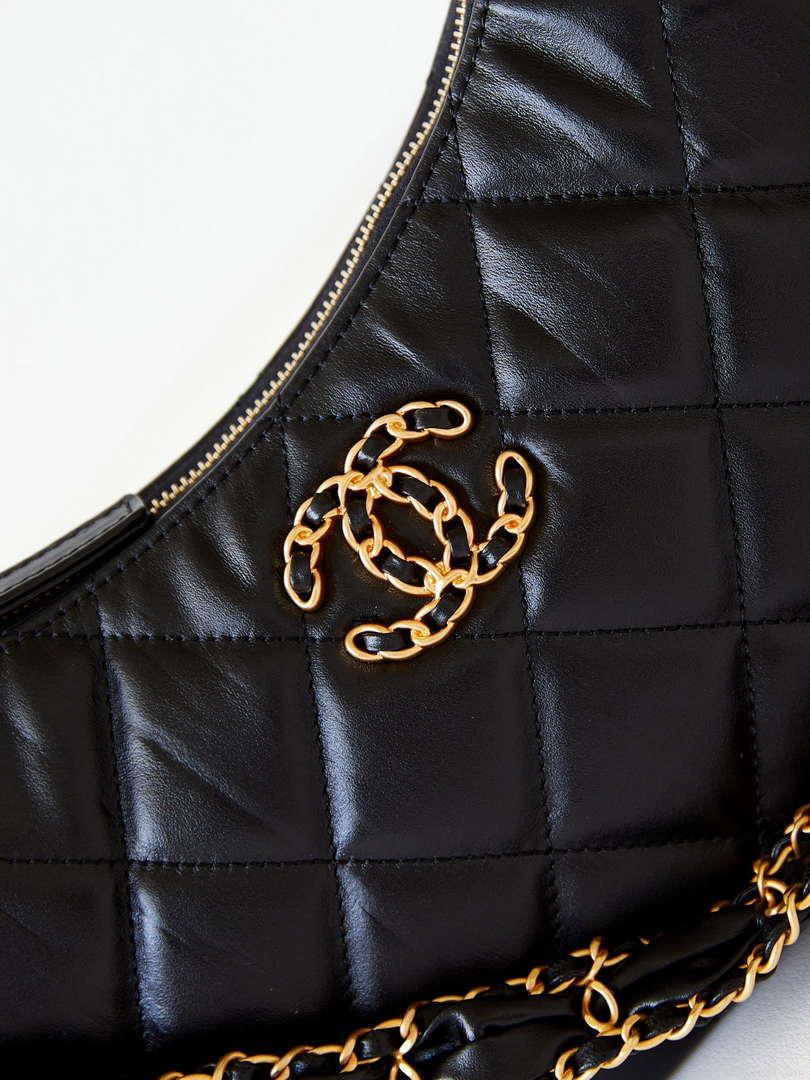 Chanel AS4422 23K Hobo Bag Lambskin Gold Metal Black